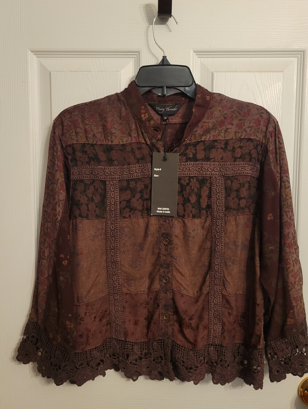 Young Threads Floral Button-Up Jacket in Deep Burgundy
